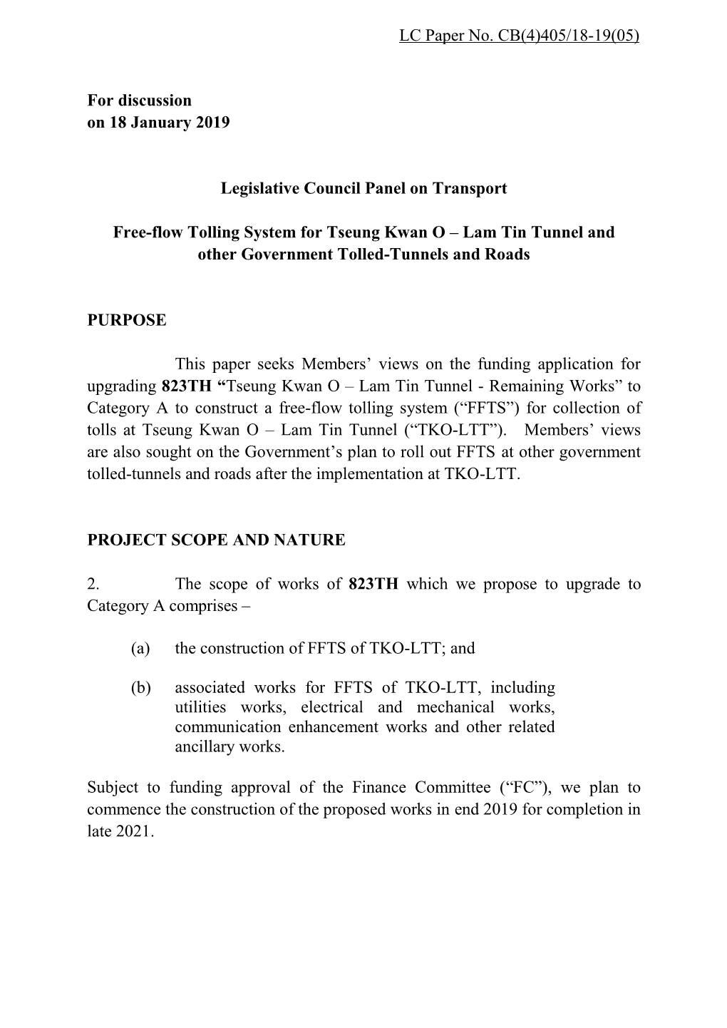Discussion Paper for Legislative Council Panel on Transport
