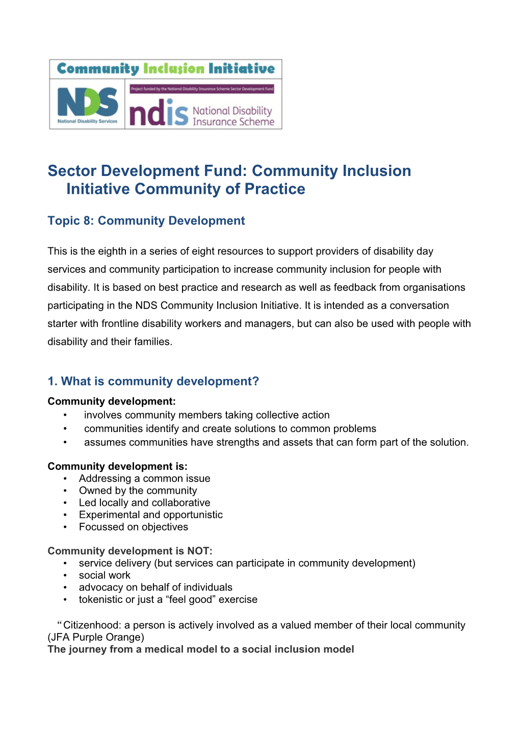 Sector Development Fund: Community Inclusion Initiative Community of Practice