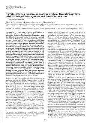 Evolutionary Link with Arthropod Hemocyanins and Insect Hexamerins (Phenoloxidase͞ecdysozoa)
