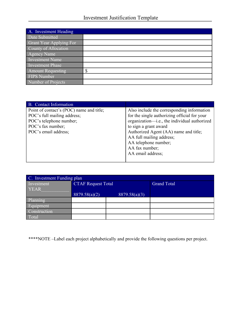 Investment Justification (IJ) Template