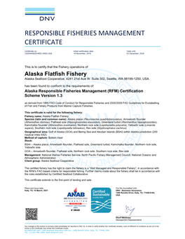 Alaska Flatfish RFM Certificate