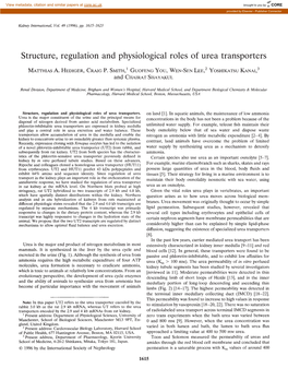 Structure, Regulation and Physiological Roles of Urea Transporters