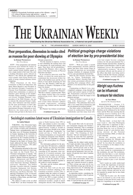 Poor Preparation, Dissension in Ranks Cited As Reasons for Poor Showing at Olympics Sociologist Examines Latest Wave of Ukrainia