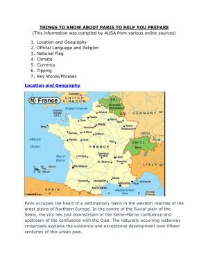 THINGS to KNOW ABOUT PARIS to HELP YOU PREPARE (This Information Was Compiled by AUSA from Various Online Sources)