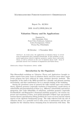 Valuation Theory and Its Applications