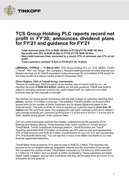 TCS Group Holding PLC Reports Record Net Profit in FY'20