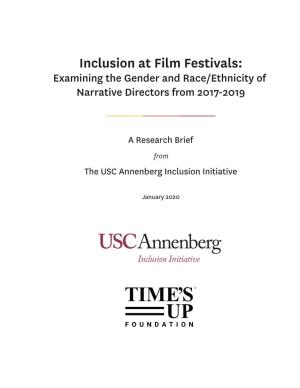 Inclusion at Film Festivals: Examining the Gender and Race/Ethnicity of Narrative Directors from 2017-2019