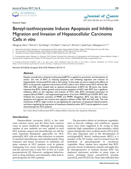 Benzyl-Isothiocyanate Induces Apoptosis and Inhibits Migration