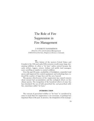 The Role of Fire Suppression in Fire Management