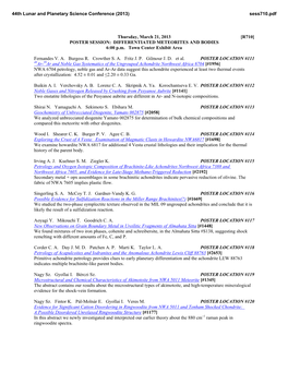 [R710] POSTER SESSION: DIFFERENTIATED METEORITES and BODIES 6:00 P.M