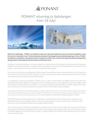 PONANT Returning to Spitsbergen from 18 July!