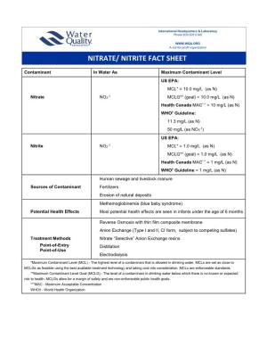 Nitrate/ Nitrite Fact Sheet