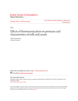 Effects of Thermosonication on Proteases and Characteristics of Milk and Cream Sakthi Vijayakumar Iowa State University