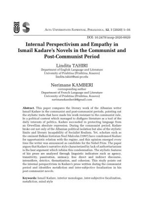 Internal Perspectivism and Empathy in Ismail Kadare's Novels in The