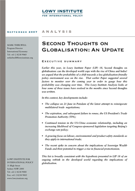 Second Thoughts on Globalisation