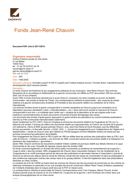 Inventaire Du Fonds Jean-René Chauvin