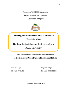 The Diglossic Phenomenon of Arabic and Adrar University