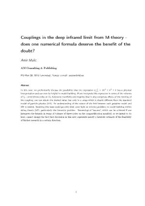 Couplings in the Deep Infrared Limit from M-Theory - Does One Numerical Formula Deserve the BeneT of the Doubt?