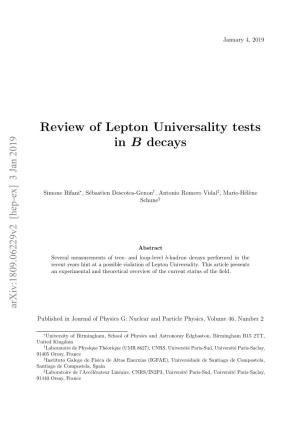 Review of Lepton Universality Tests in B Decays