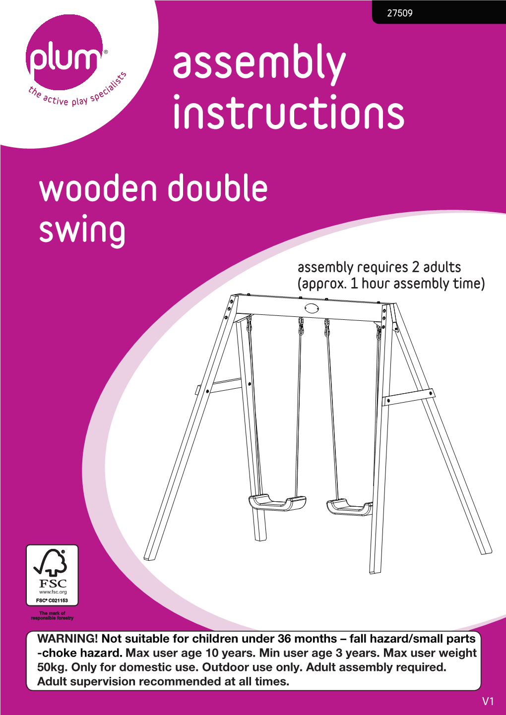 Wooden Double Swing Assembly Requires 2 Adults (Approx