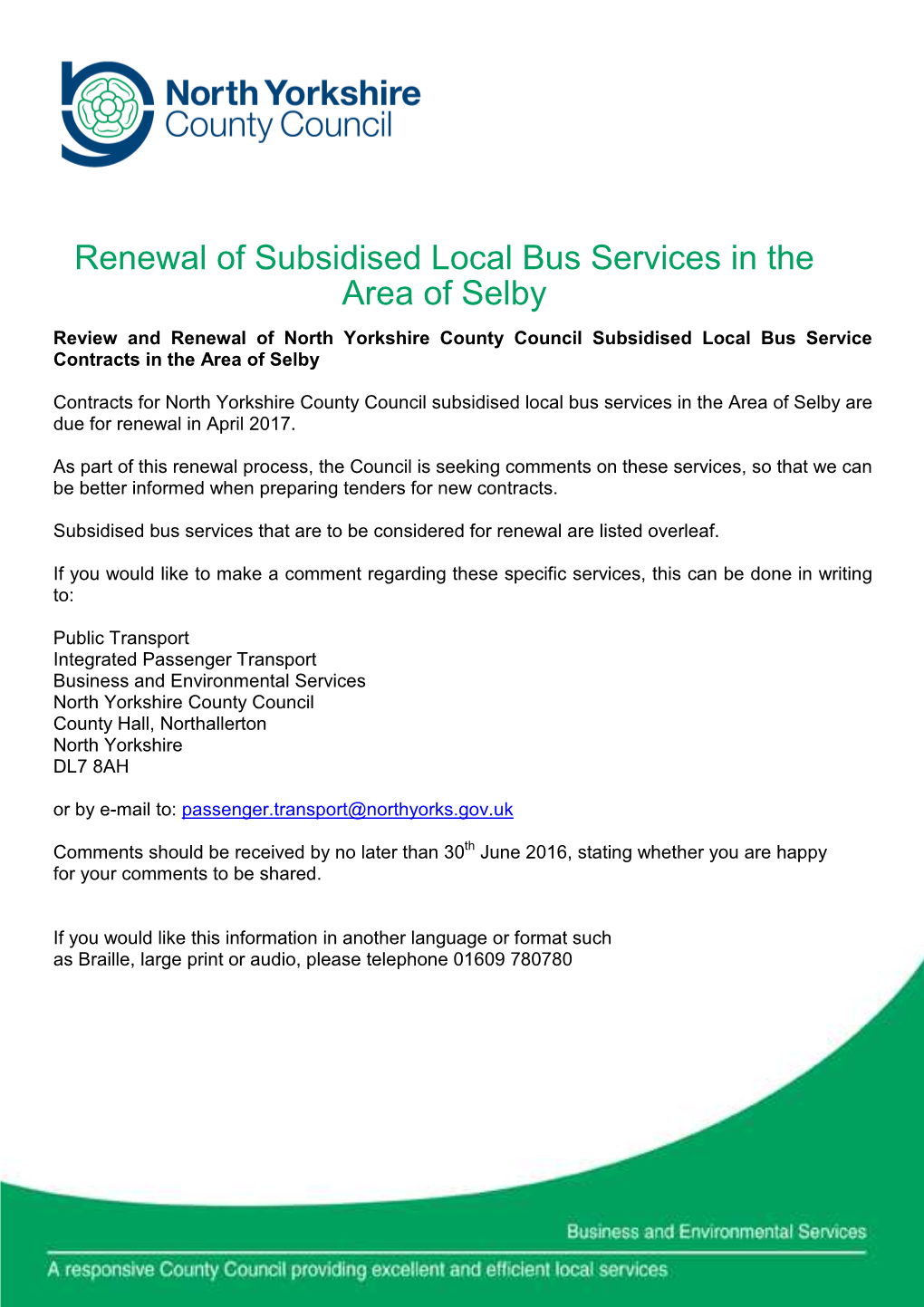 Subsidised Bus Consultation Letter