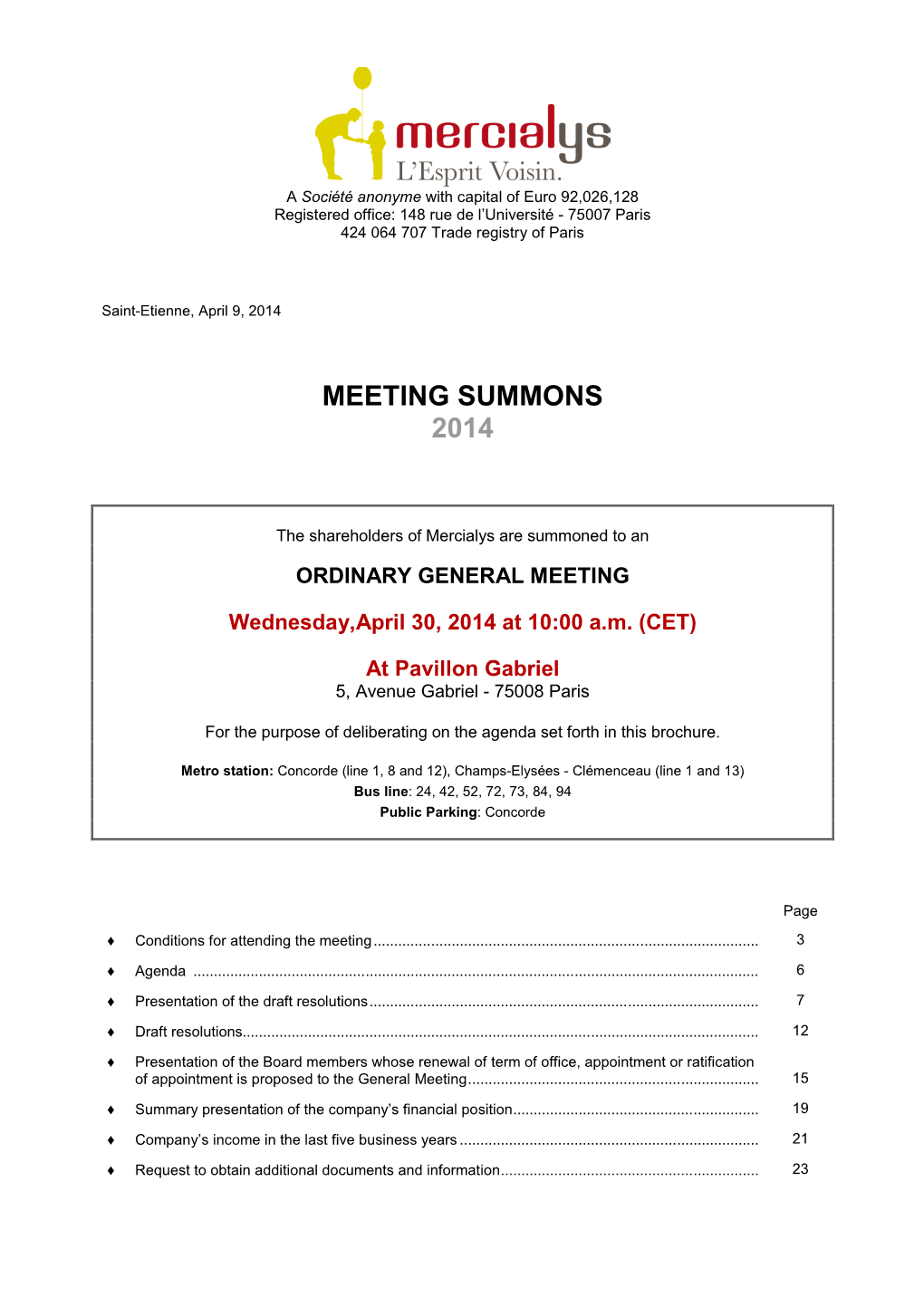 Meeting Summons 2014