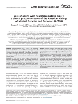 Care of Adults with Neurofibromatosis Type 1: a Clinical Practice Resource of the American College of Medical Genetics and Genomics (ACMG)