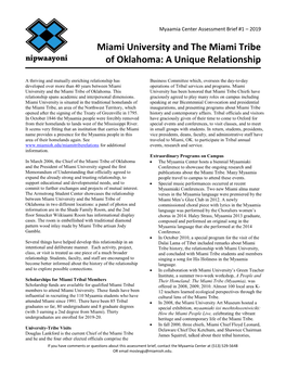 Miami University and the Miami Tribe of Oklahoma: a Unique Relationship