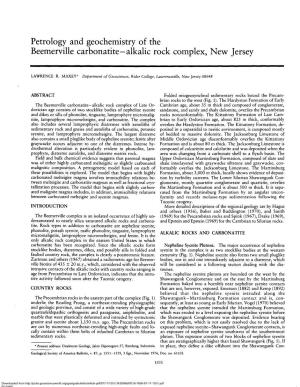 Petrology and Geochemistry of the Beemerville Carbonatite-Alkalic Rock Complex, New Jersey