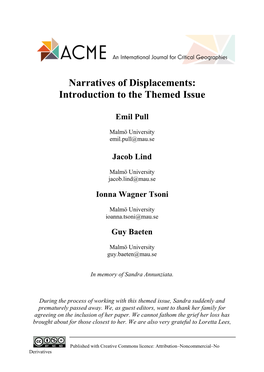 Narratives of Displacements: Introduction to the Themed Issue