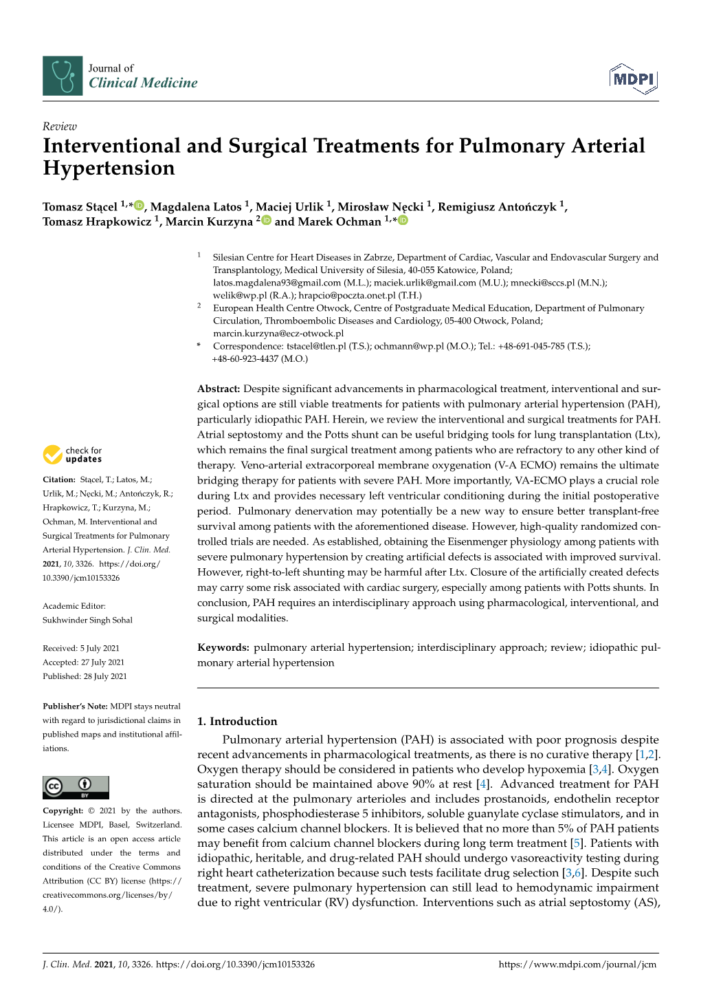 Interventional and Surgical Treatments for Pulmonary Arterial Hypertension