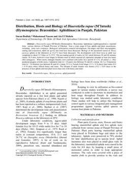 Distribution, Hosts and Biology of Diaeretiella Rapae (M'intosh