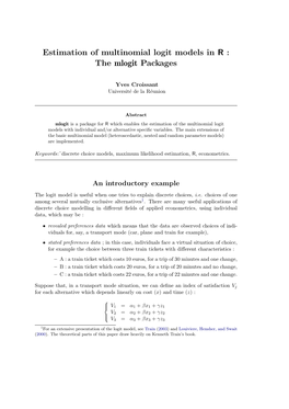 Estimation of Multinomial Logit Models in R : the Mlogit Packages