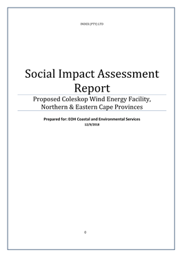 Social Impact Assessment Report Proposed Coleskop Wind Energy Facility, Northern & Eastern Cape Provinces