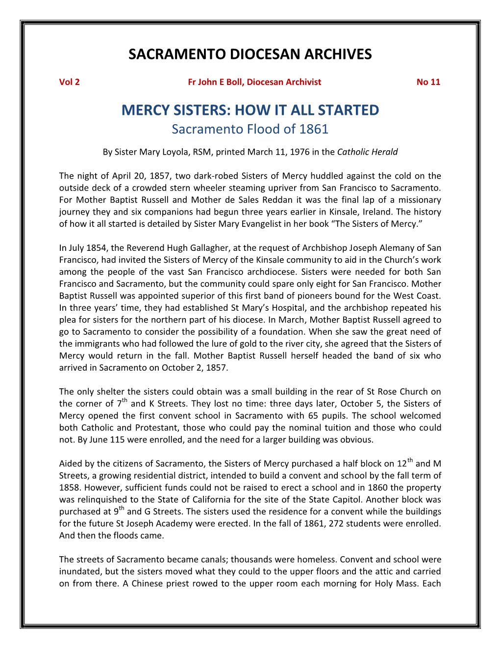 Vol 2, No 11 Mercy Sisters How It All Started