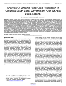 Analysis of Organic Food-Crop Production in Umuahia South Local Government Area of Abia State, Nigeria