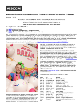Nickelodeon Superstar Jojo Siwa Announces First-Ever U.S. Concert Tour and First EP Release