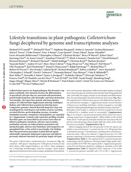 Lifestyle Transitions in Plant Pathogenic Colletotrichum Fungi Deciphered by Genome and Transcriptome Analyses