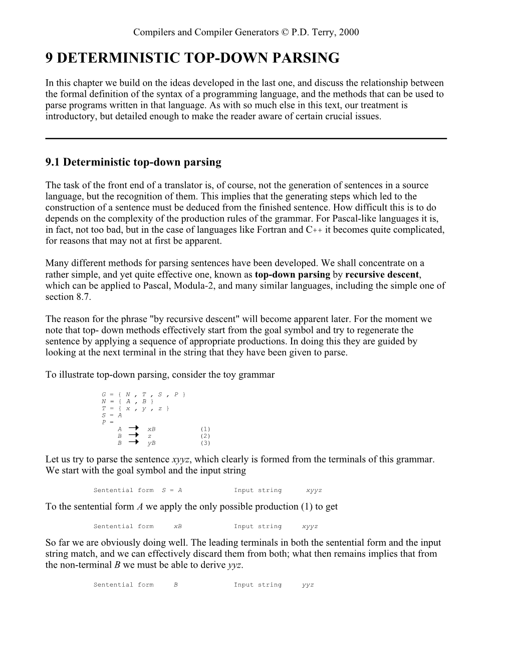 9 Deterministic Top-Down Parsing