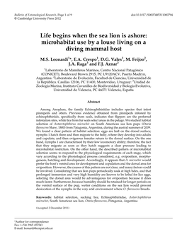 Life Begins When the Sea Lion Is Ashore: Microhabitat Use by a Louse Living on a Diving Mammal Host