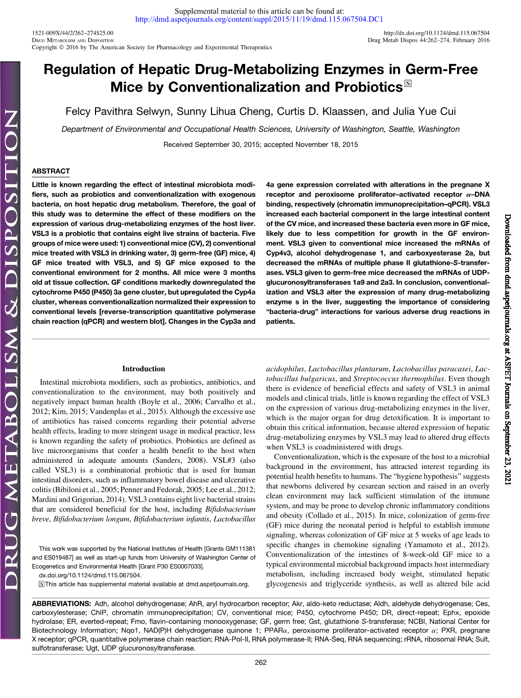 Regulation of Hepatic Drug-Metabolizing Enzymes in Germ-Free Mice by Conventionalization and Probiotics S