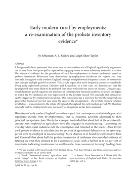 Early Modern Rural By-Employments: a Re-Examination of the Probate Inventory Evidence*