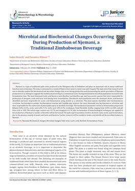 Microbial and Biochemical Changes Occurring During Production of Njemani, a Traditional Zimbabwean Beverage
