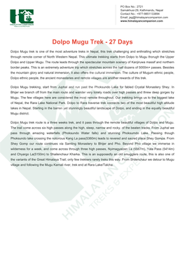 Dolpo Mugu Trek - 27 Days