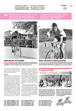 Il Ciclismo E L'unità Felice Gimondi, Le Vittorie Più Belle Eddy Merckx, Il