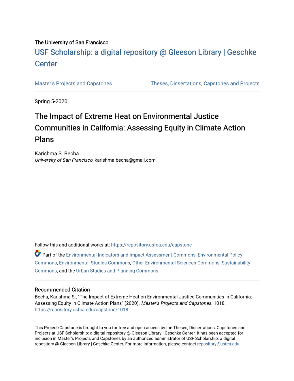 The Impact of Extreme Heat on Environmental Justice Communities in California: Assessing Equity in Climate Action Plans