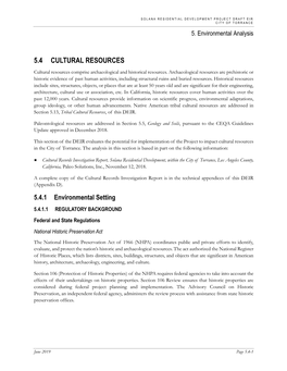 5.4 CULTURAL RESOURCES Cultural Resources Comprise Archaeological and Historical Resources