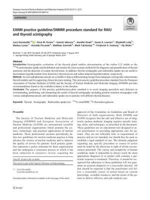 EANM Practice Guideline/SNMMI Procedure Standard for RAIU and Thyroid Scintigraphy