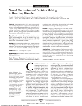 Neural Mechanisms of Decision Making in Hoarding Disorder