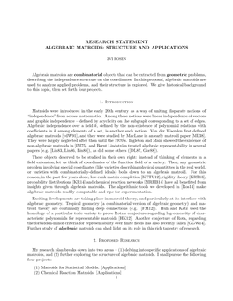 Research Statement Algebraic Matroids: Structure and Applications